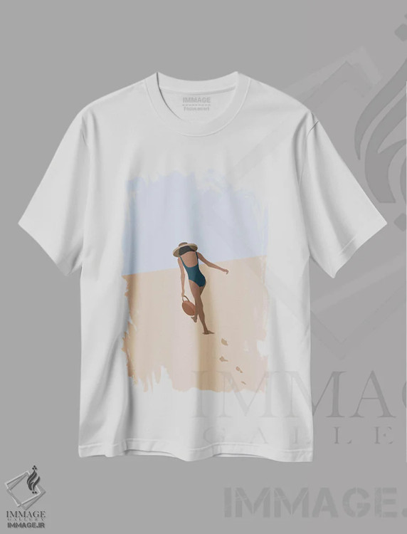 تیشرت سفید طرح دار دخترک ساحلی، دکور ساحلی اثر فلاور لاو چایلد | فروشگاه ایماژ