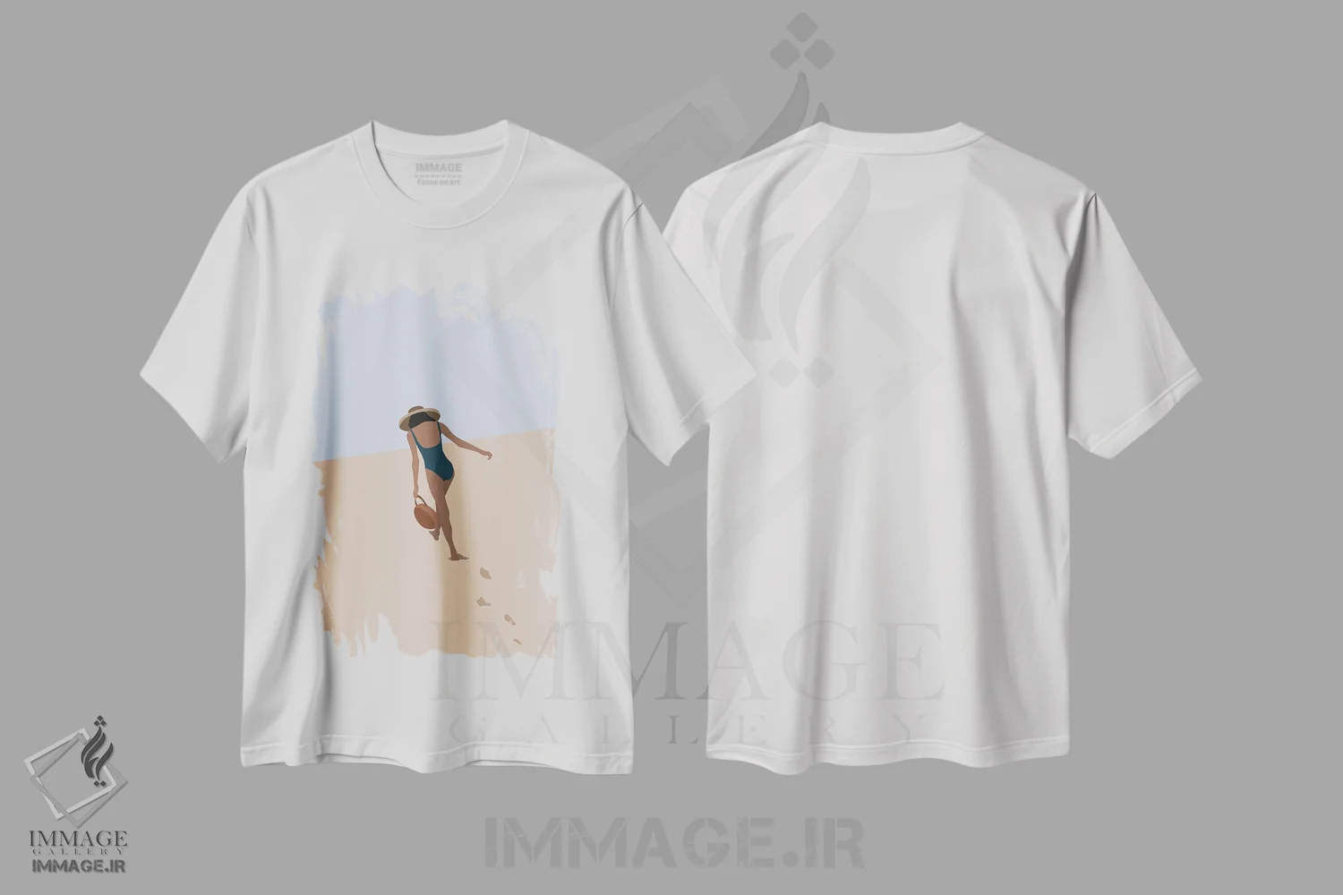 تیشرت سفید طرح دار دخترک ساحلی، دکور ساحلی اثر فلاور لاو چایلد | فروشگاه ایماژ