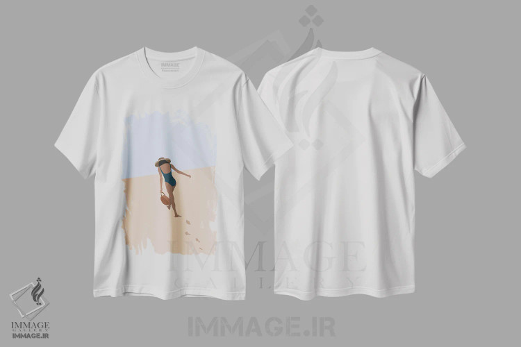 تیشرت سفید طرح دار دخترک ساحلی، دکور ساحلی اثر فلاور لاو چایلد | فروشگاه ایماژ