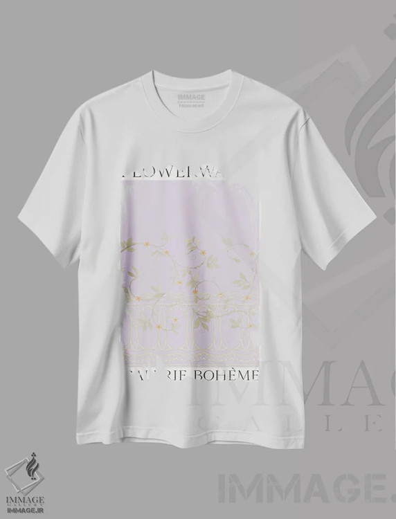 تیشرت سفید طرح دار دیوار گل زمستانی، دکور بوهمی اثر فلاور لاو چایلد | immage.ir