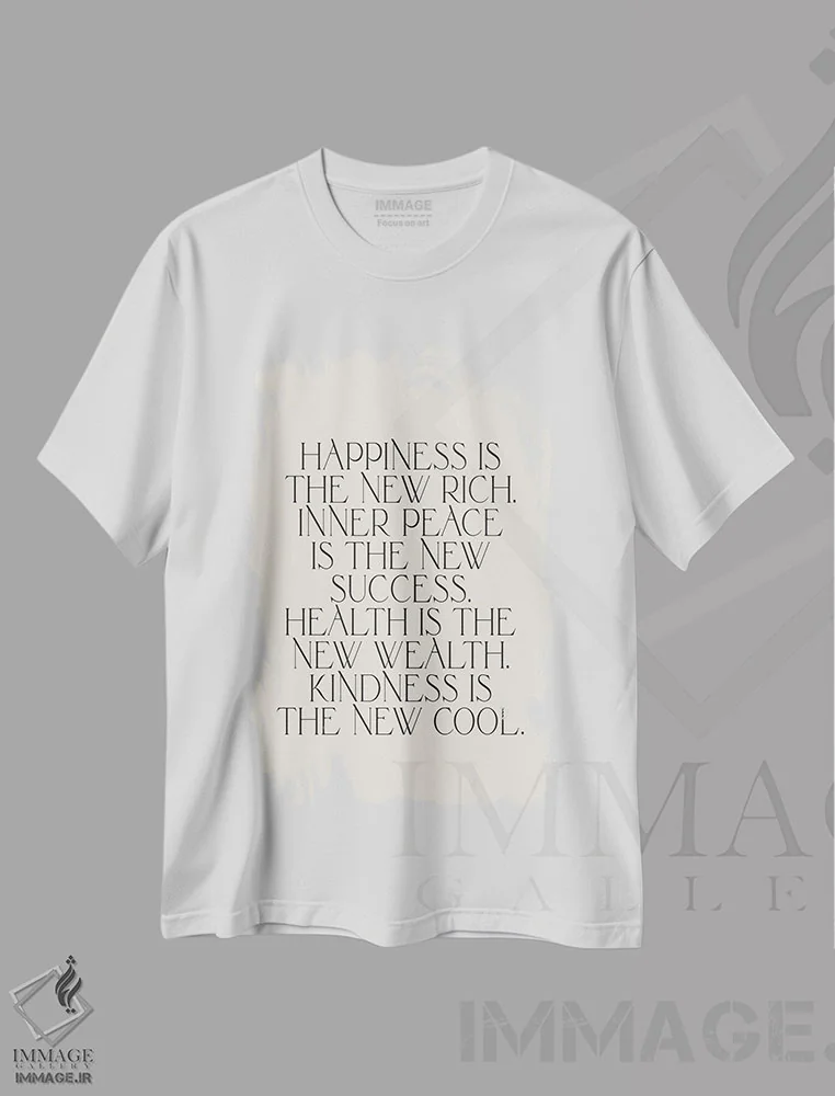 تیشرت سفید طرح دار خوشحالی ثروت جدید است، تزئینی اثر فلاور لاو چایلد | فروشگاه ایماژ