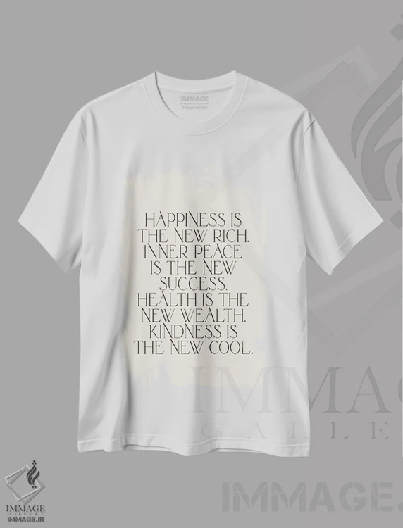 تیشرت سفید طرح دار خوشحالی ثروت جدید است، تزئینی اثر فلاور لاو چایلد | فروشگاه ایماژ