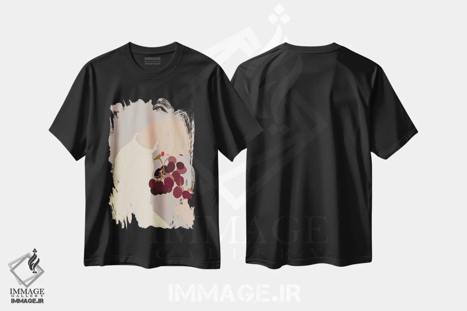 تیشرت مشکی طرح دار انگورها، تزئینی اثر فلاور لاو چایلد | فروشگاه ایماژ