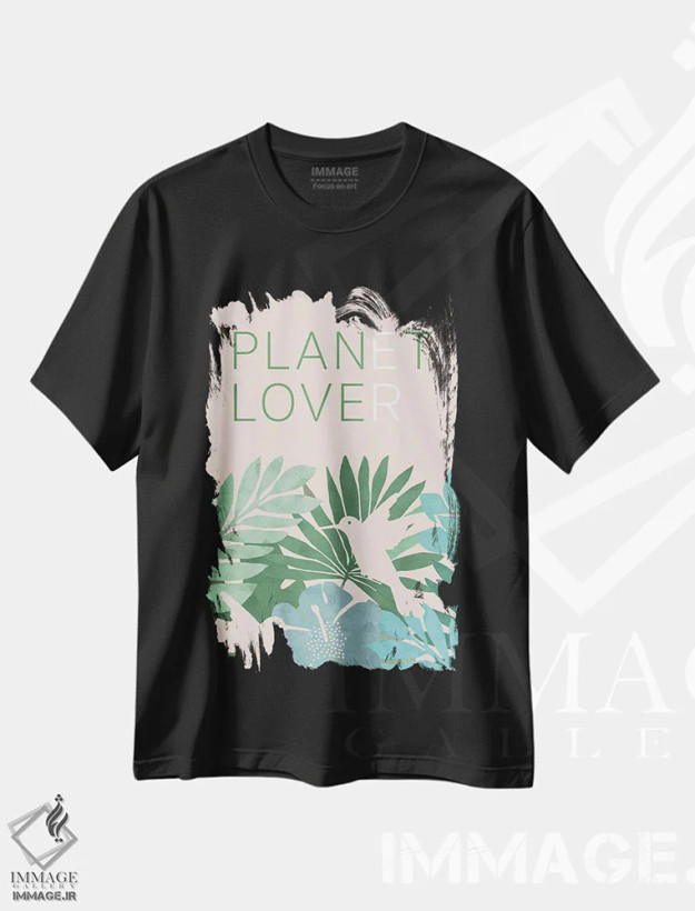 تیشرت مشکی طرح دار دوستدار سیاره مان ۱، دکور بوهمی اثر فلورا کوتا | فروشگاه ایماژ