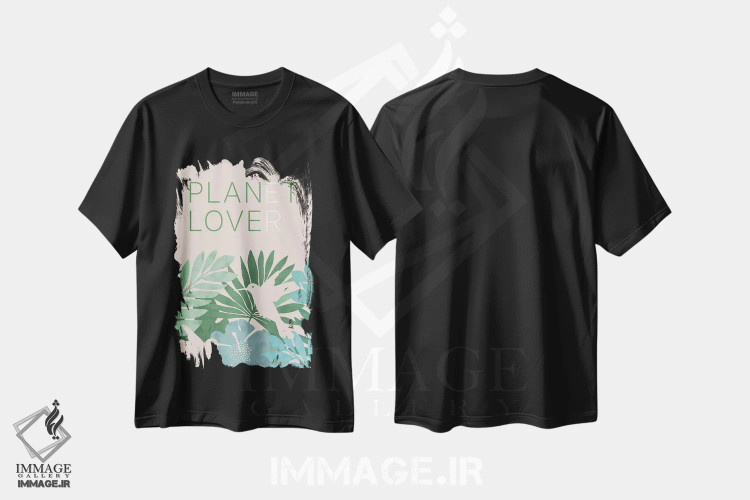 تیشرت مشکی طرح دار دوستدار سیاره مان ۱، دکور بوهمی اثر فلورا کوتا | فروشگاه ایماژ