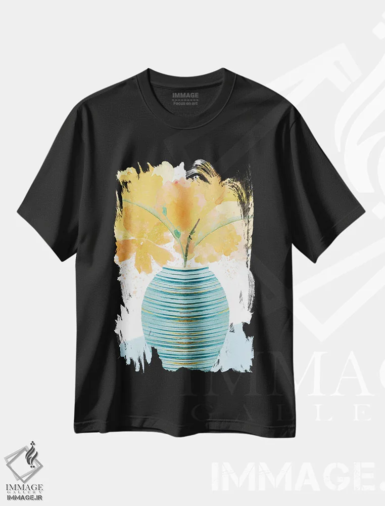 تیشرت مشکی طرح دار طبیعت بی جان پرطراوت ۱، دکور بوهمی اثر فلورا کوتا | فروشگاه ایماژ