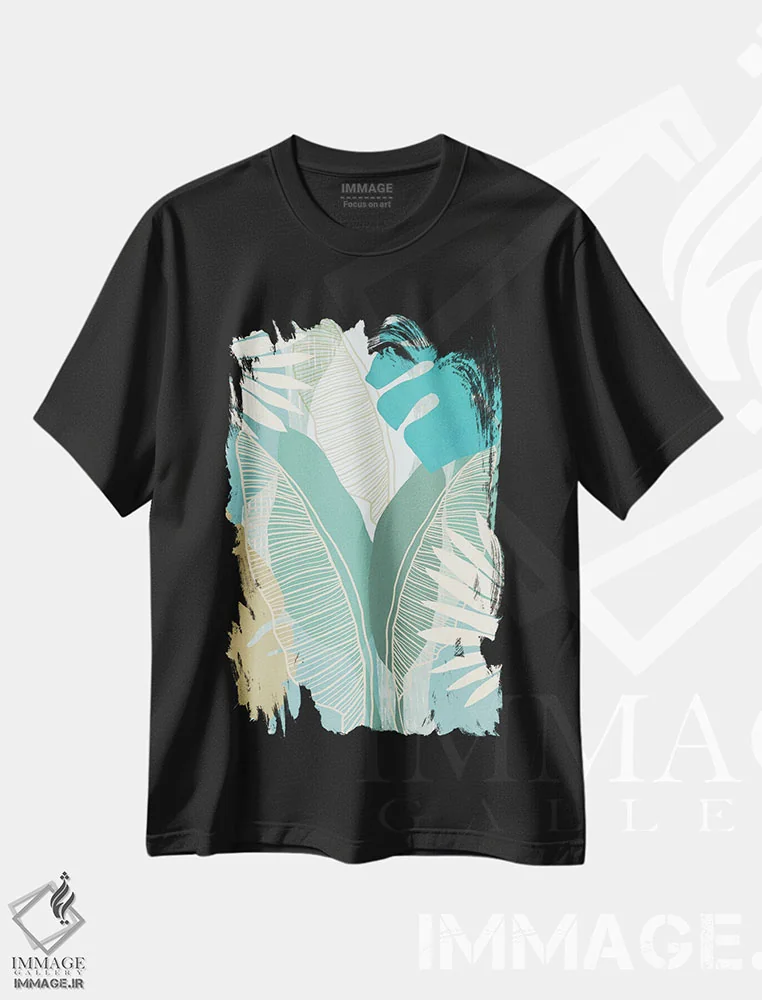 تیشرت مشکی طرح دار آبی گرمسیری ۳، آبستره اثر فلورا کوتا | immage.ir