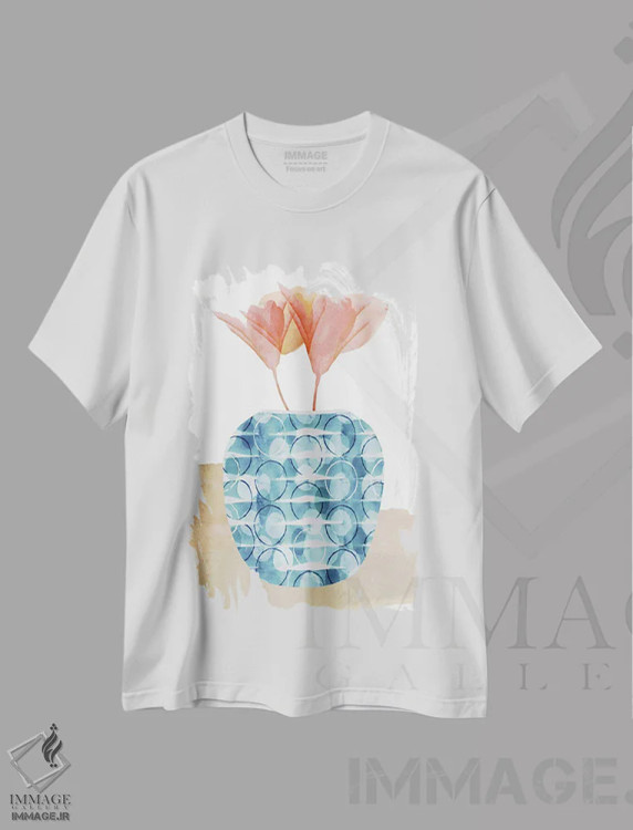 تیشرت سفید طرح دار ظرف تزئینی رنگی ۲، دکور بوهمی اثر فلورا کوتا | فروشگاه ایماژ