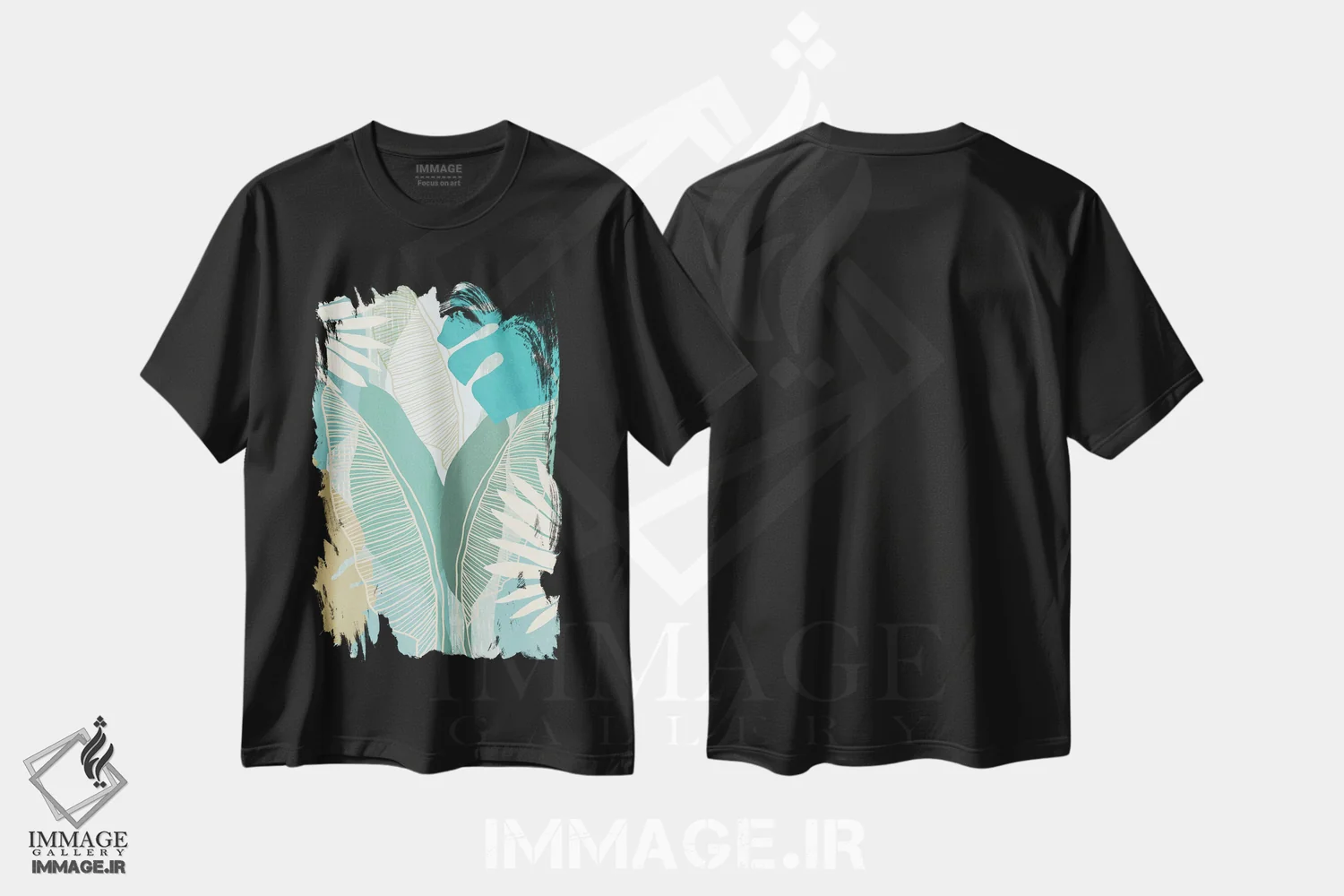 تیشرت مشکی طرح دار آبی گرمسیری ۳، آبستره اثر فلورا کوتا | immage.ir
