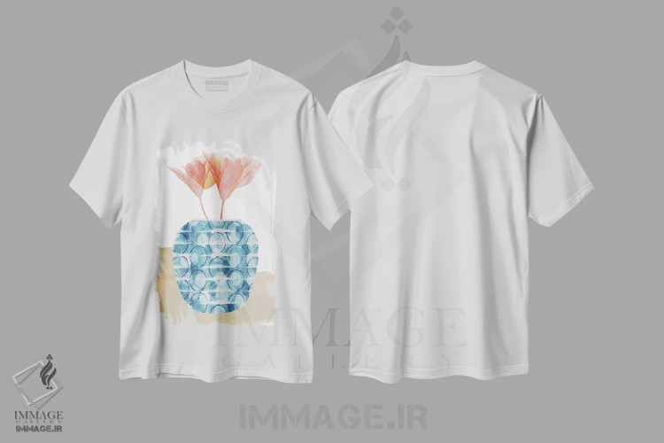 تیشرت سفید طرح دار ظرف تزئینی رنگی ۲، دکور بوهمی اثر فلورا کوتا | فروشگاه ایماژ