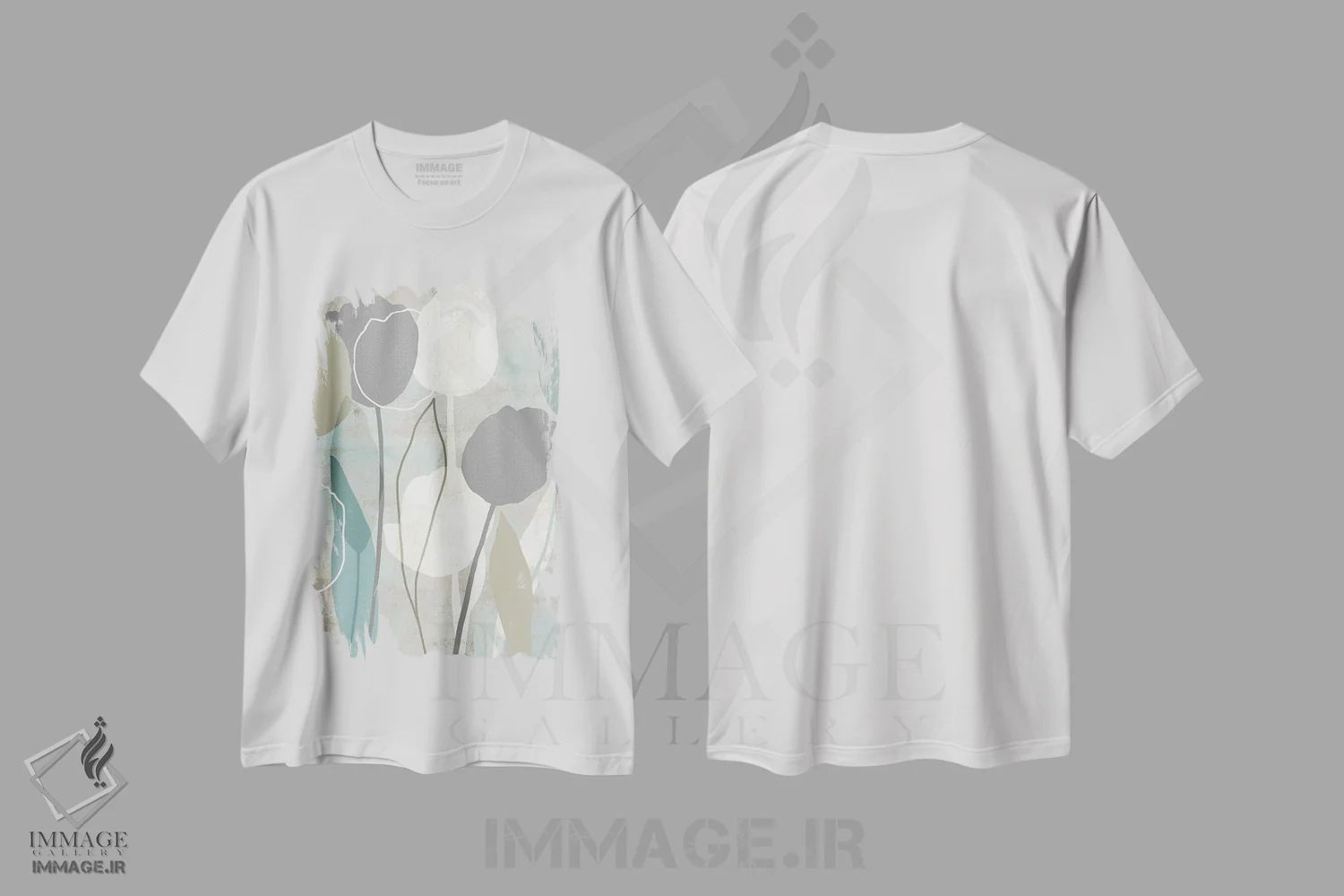 تیشرت سفید طرح دار گل دار مه دریایی ۲، آبستره اثر فلورا کوتا | immage.ir