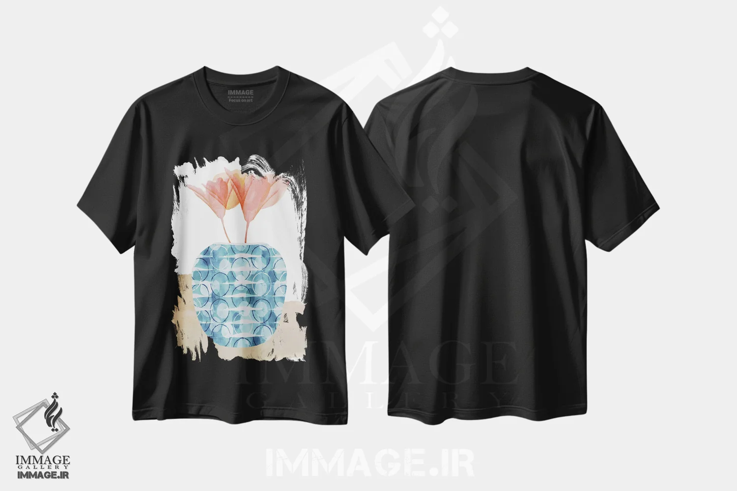 تیشرت مشکی طرح دار ظرف تزئینی رنگی ۲، دکور بوهمی اثر فلورا کوتا | immage.ir