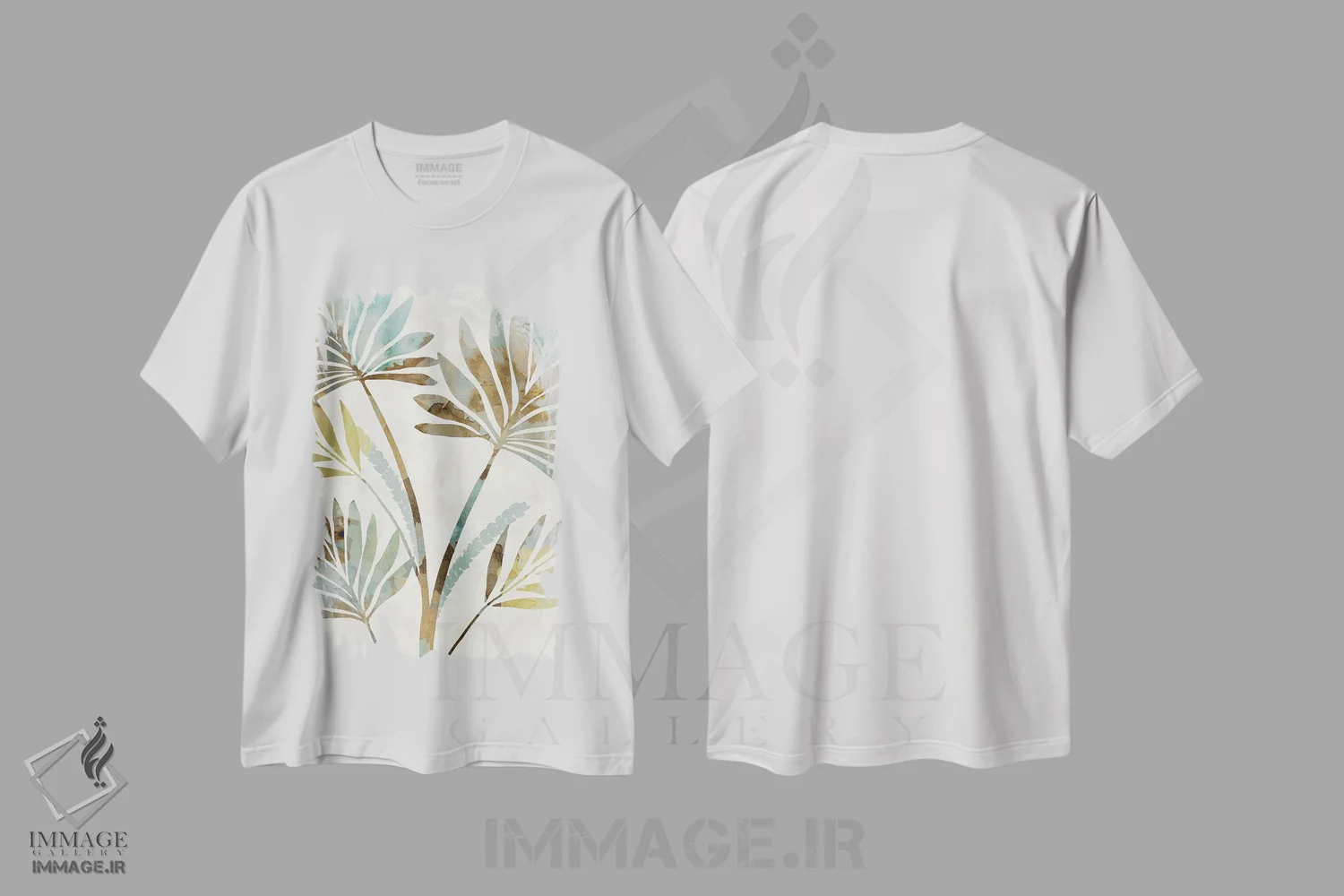 تیشرت سفید طرح دار سایه برگ ها ۲، تزئینی اثر فلورا کوتا | فروشگاه ایماژ