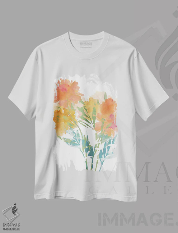 تیشرت سفید طرح دار خشخاش های نارنجی ۲، تزئینی اثر فلورا کوتا | immage.ir