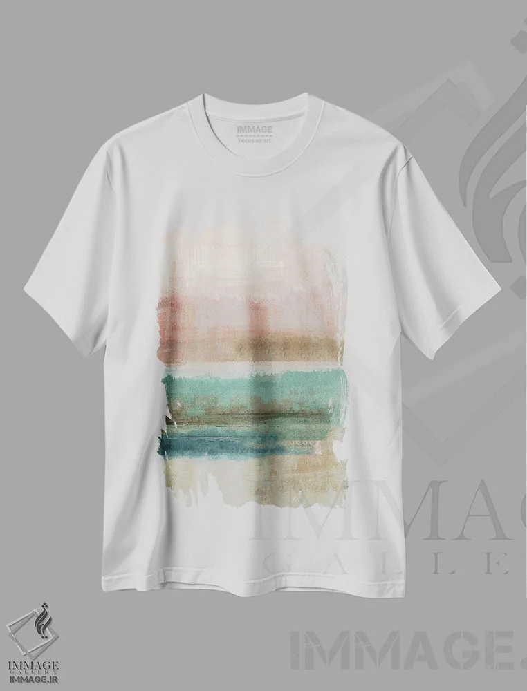 تیشرت سفید طرح دار تلالو پاستلی ۴ اثر فلورا کوتا | immage.ir