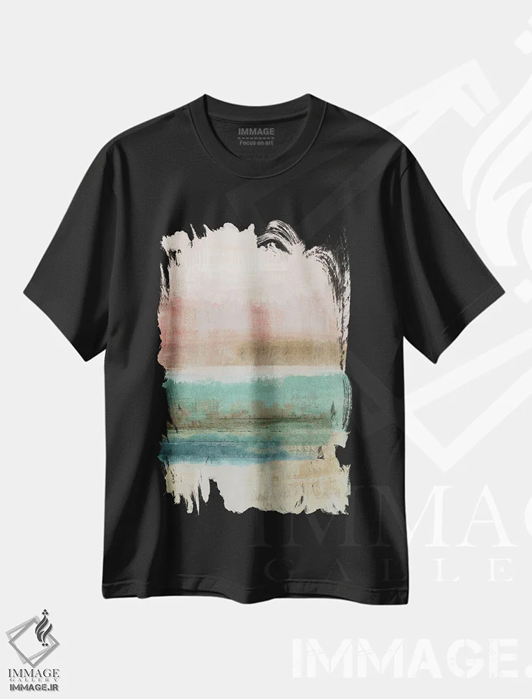 تیشرت مشکی طرح دار تلالو پاستلی ۴ اثر فلورا کوتا | فروشگاه ایماژ
