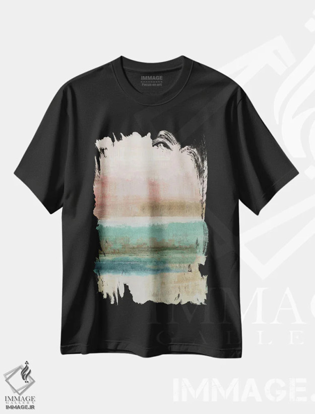 تیشرت مشکی طرح دار تلالو پاستلی ۴ اثر فلورا کوتا | فروشگاه ایماژ