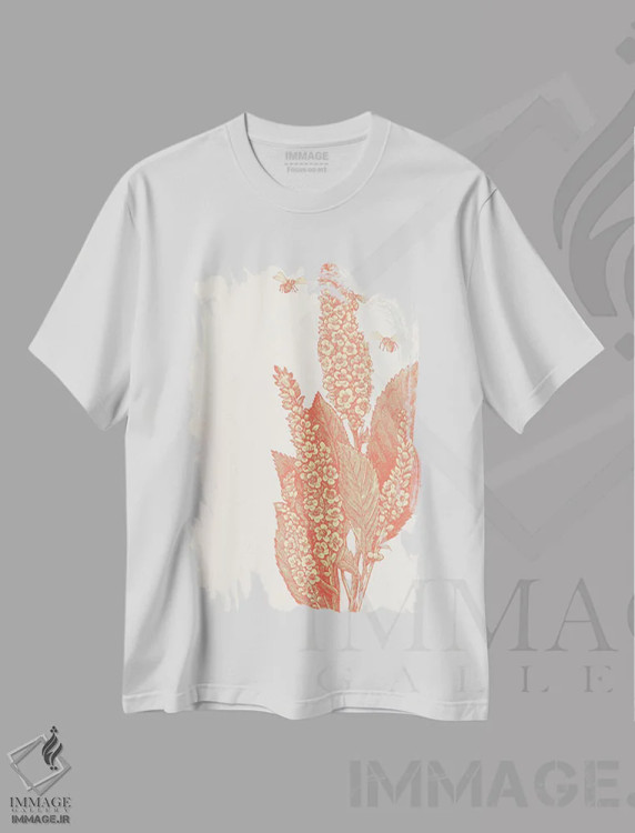تیشرت سفید طرح دار زنبورها و گل، تزئینی اثر فایو بای فایو کالکتیو | فروشگاه ایماژ