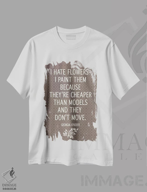 تیشرت سفید طرح دار من از گل ها متنفرم، تایپوگرافی اثر فایو بای فایو کالکتیو | immage.ir