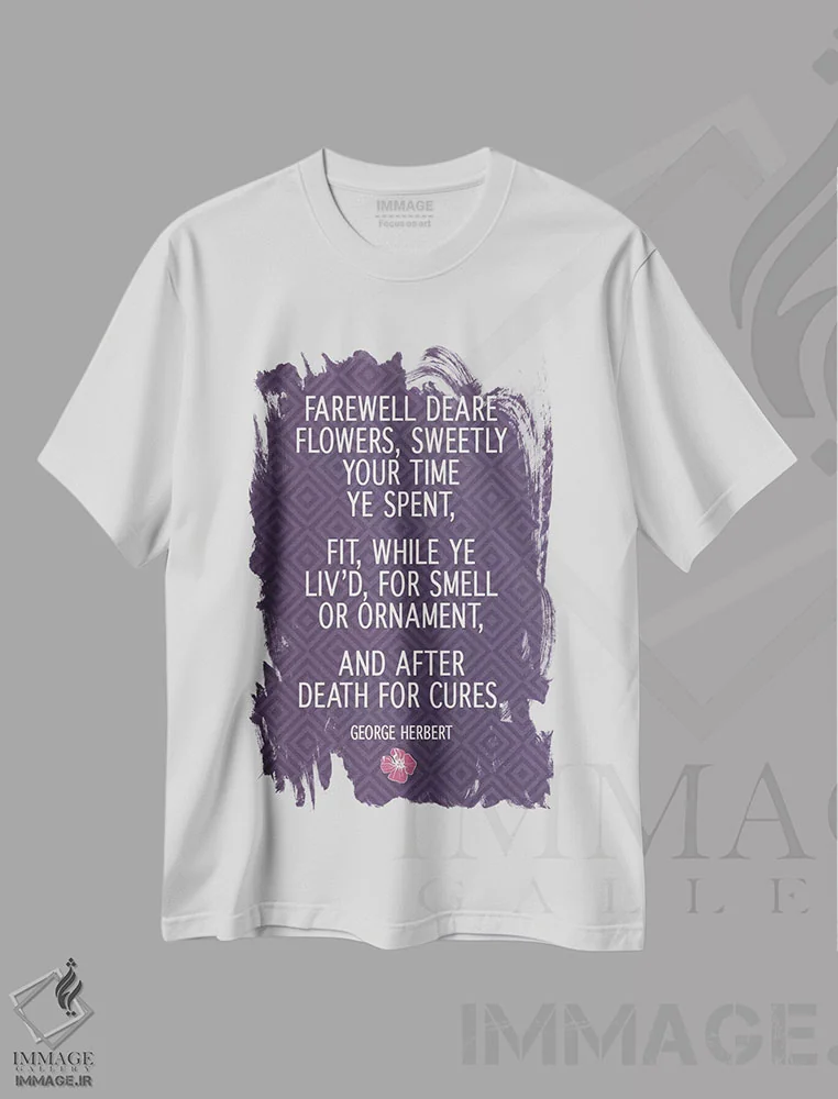 تیشرت سفید طرح دار گل های وداع، تایپوگرافی اثر فایو بای فایو کالکتیو | فروشگاه ایماژ