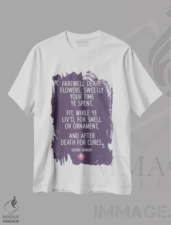 تیشرت سفید طرح دار گل های وداع، تایپوگرافی اثر فایو بای فایو کالکتیو | فروشگاه ایماژ