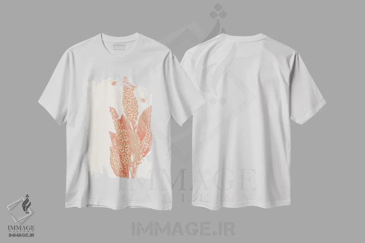 تیشرت سفید طرح دار زنبورها و گل، تزئینی اثر فایو بای فایو کالکتیو | فروشگاه ایماژ