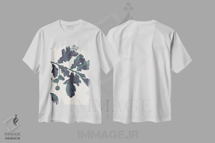 تیشرت سفید طرح دار شاخه بلوط، هنر دیجیتال اثر فایو بای فایو کالکتیو | فروشگاه ایماژ