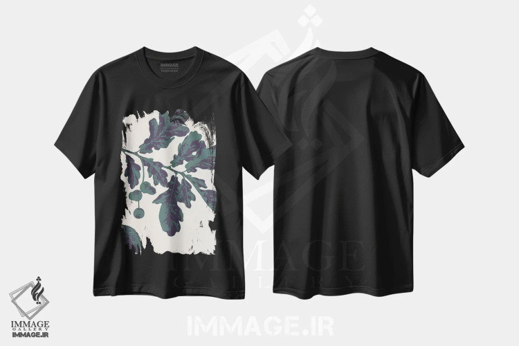 تیشرت مشکی طرح دار شاخه بلوط، هنر دیجیتال اثر فایو بای فایو کالکتیو | immage.ir