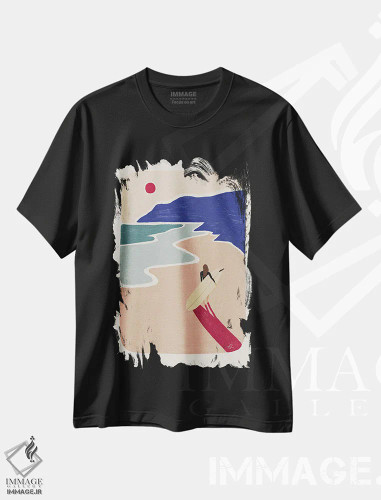 تیشرت مشکی طرح دار کشاندن، دکور ساحلی اثر فابیان لاواتر | فروشگاه ایماژ