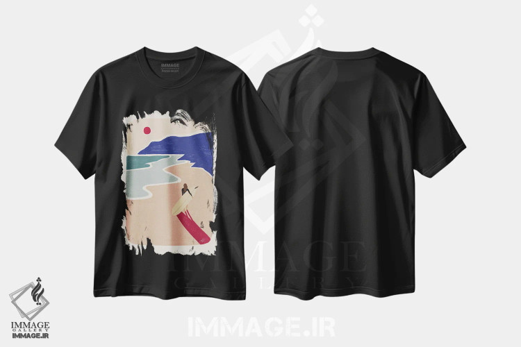 تیشرت مشکی طرح دار کشاندن، دکور ساحلی اثر فابیان لاواتر | فروشگاه ایماژ