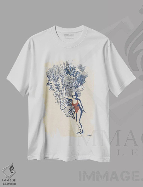 تیشرت سفید طرح دار سرسرهٔ مرجانی II، دکور ساحلی اثر فابیان لاواتر | immage.ir
