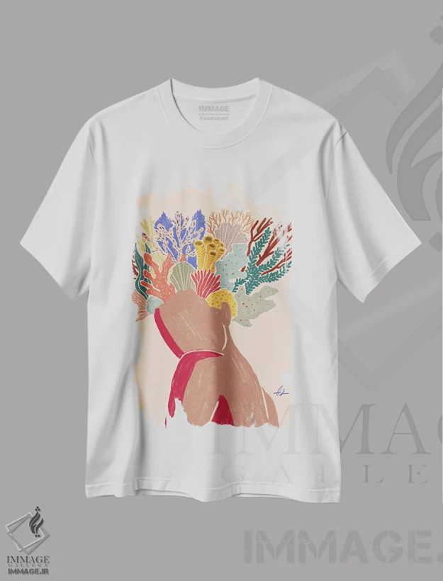تیشرت سفید طرح دار در چشمانم نگاه کن، دکور ساحلی اثر فابیان لاواتر | فروشگاه ایماژ