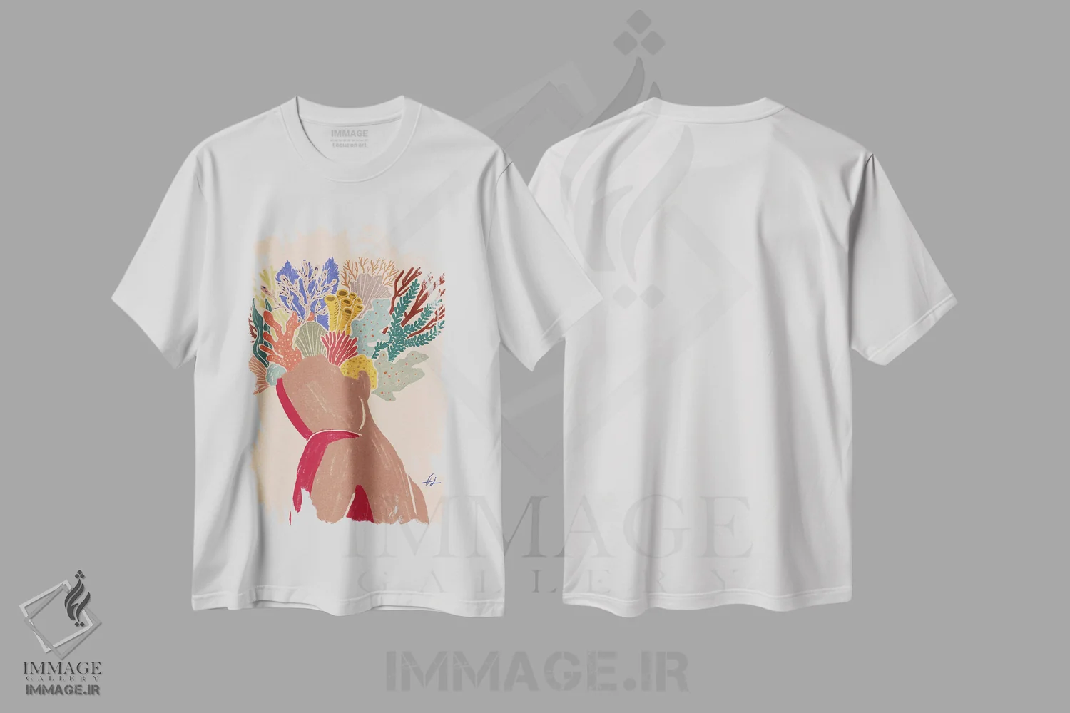 تیشرت سفید طرح دار در چشمانم نگاه کن، دکور ساحلی اثر فابیان لاواتر | فروشگاه ایماژ