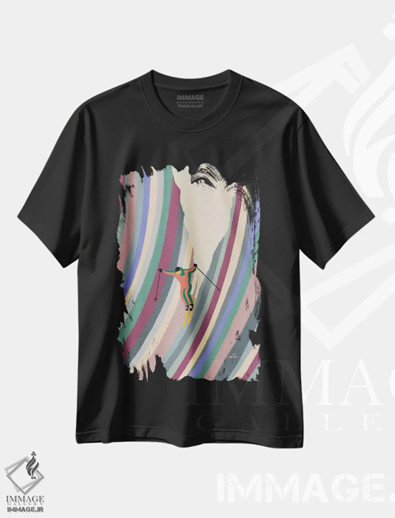 تیشرت مشکی طرح دار پایین دامنه ها، مدیوم اثر فابیان لاواتر | فروشگاه ایماژ