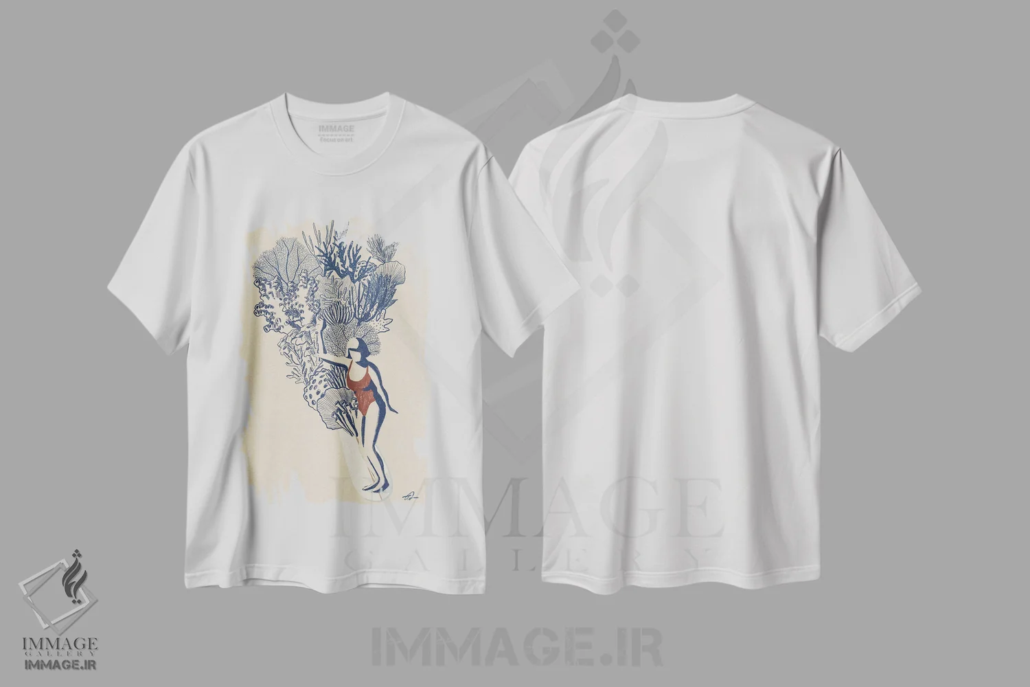 تیشرت سفید طرح دار سرسرهٔ مرجانی II، دکور ساحلی اثر فابیان لاواتر | immage.ir