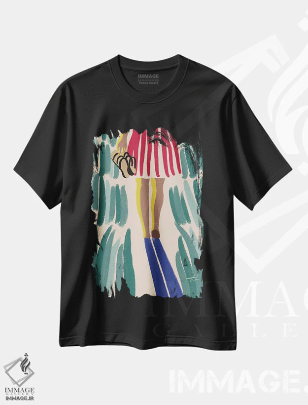 تیشرت مشکی طرح دار آزاد از بار، دکور ساحلی اثر فابیان لاواتر | فروشگاه ایماژ