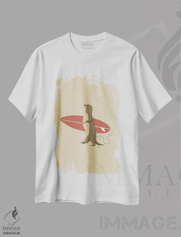 تیشرت سفید طرح دار سمور موج سوار II، دکور ساحلی اثر فابیان لاواتر | فروشگاه ایماژ