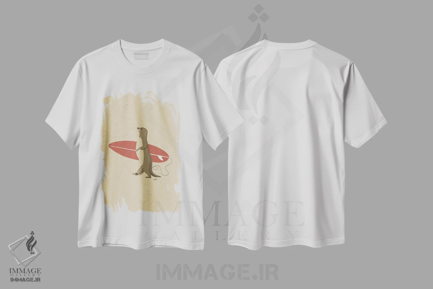 تیشرت سفید طرح دار سمور موج سوار II، دکور ساحلی اثر فابیان لاواتر | فروشگاه ایماژ