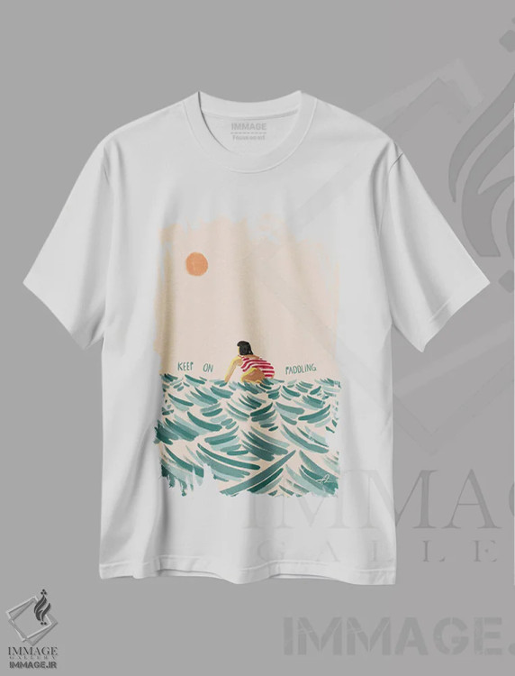 تیشرت سفید طرح دار پاروزدن را ادامه بده، دکور ساحلی اثر فابیان لاواتر | immage.ir