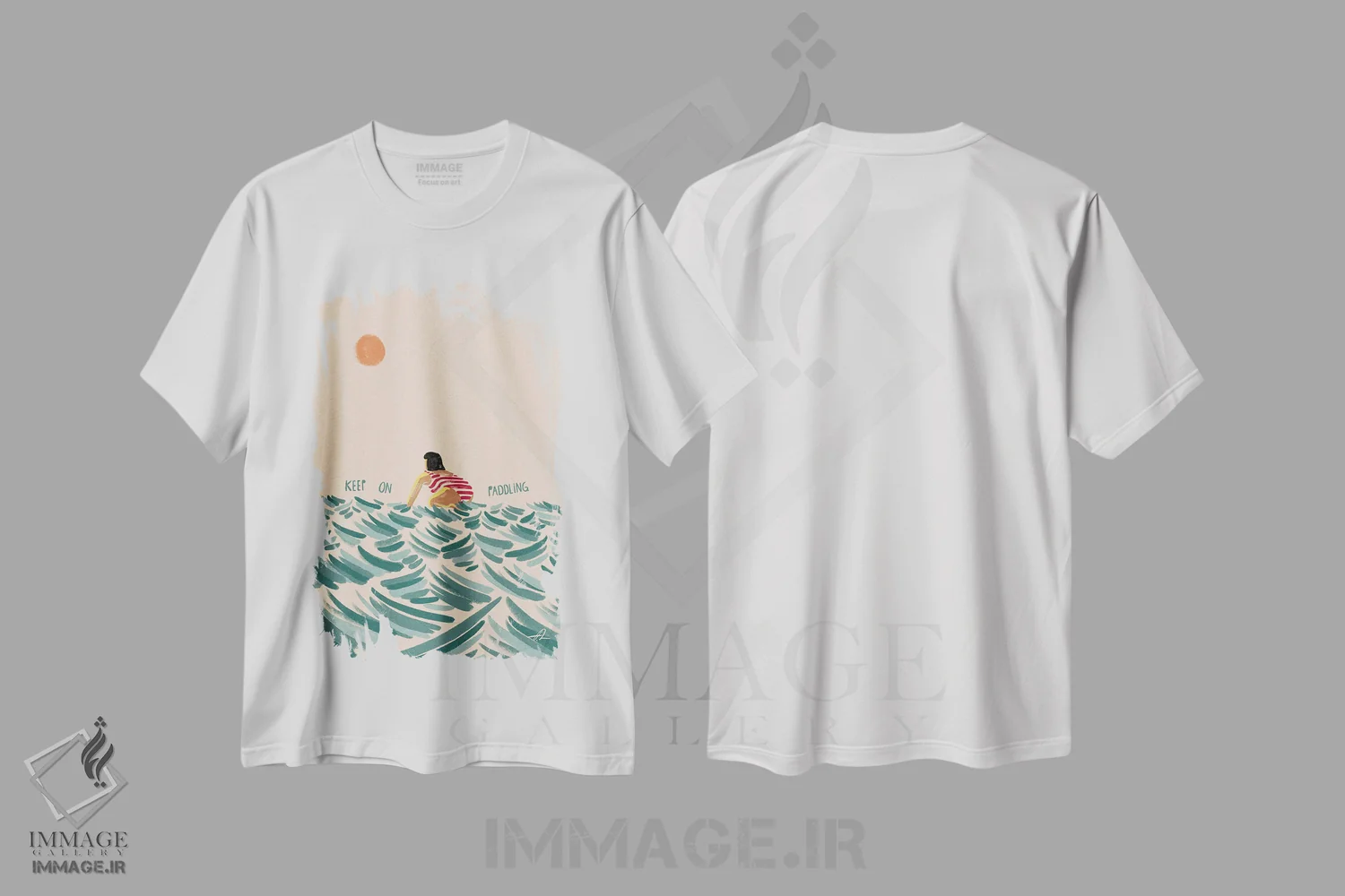 تیشرت سفید طرح دار پاروزدن را ادامه بده، دکور ساحلی اثر فابیان لاواتر | immage.ir