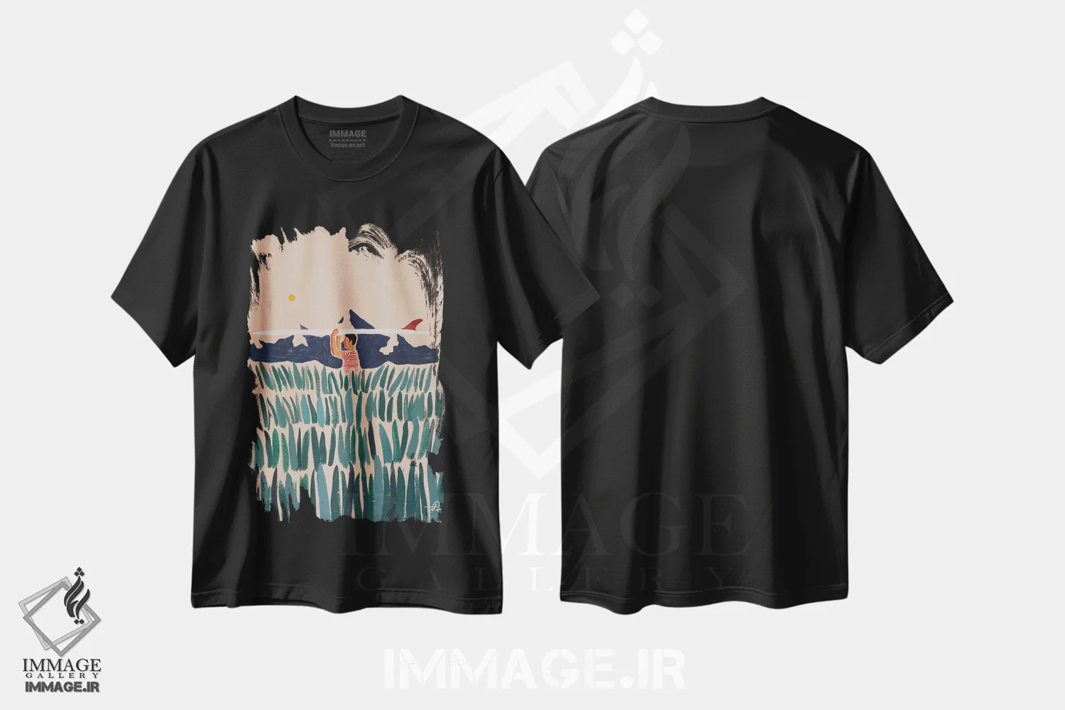 تیشرت مشکی طرح دار راه بلند تا ساحل، مدیوم اثر فابیان لاواتر | immage.ir