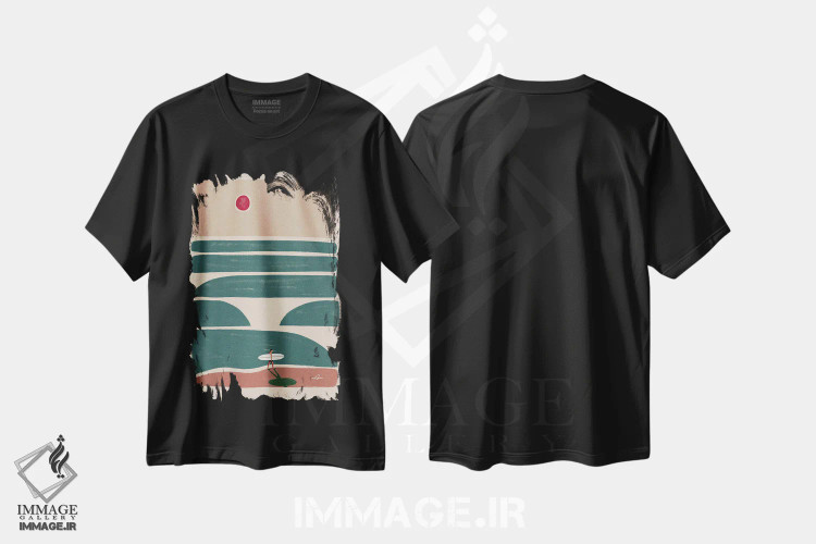 تیشرت مشکی طرح دار رهگذر، دکور ساحلی اثر فابیان لاواتر | فروشگاه ایماژ