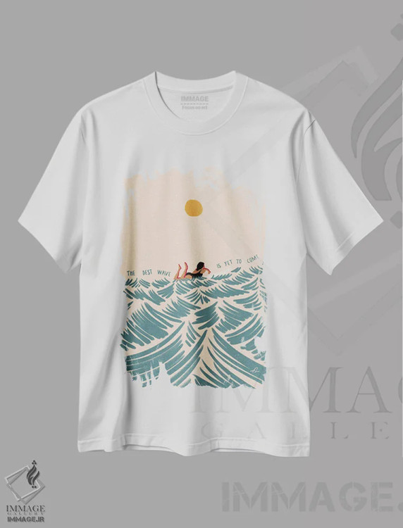 تیشرت سفید طرح دار بهترین موج، دکور ساحلی اثر فابیان لاواتر | فروشگاه ایماژ