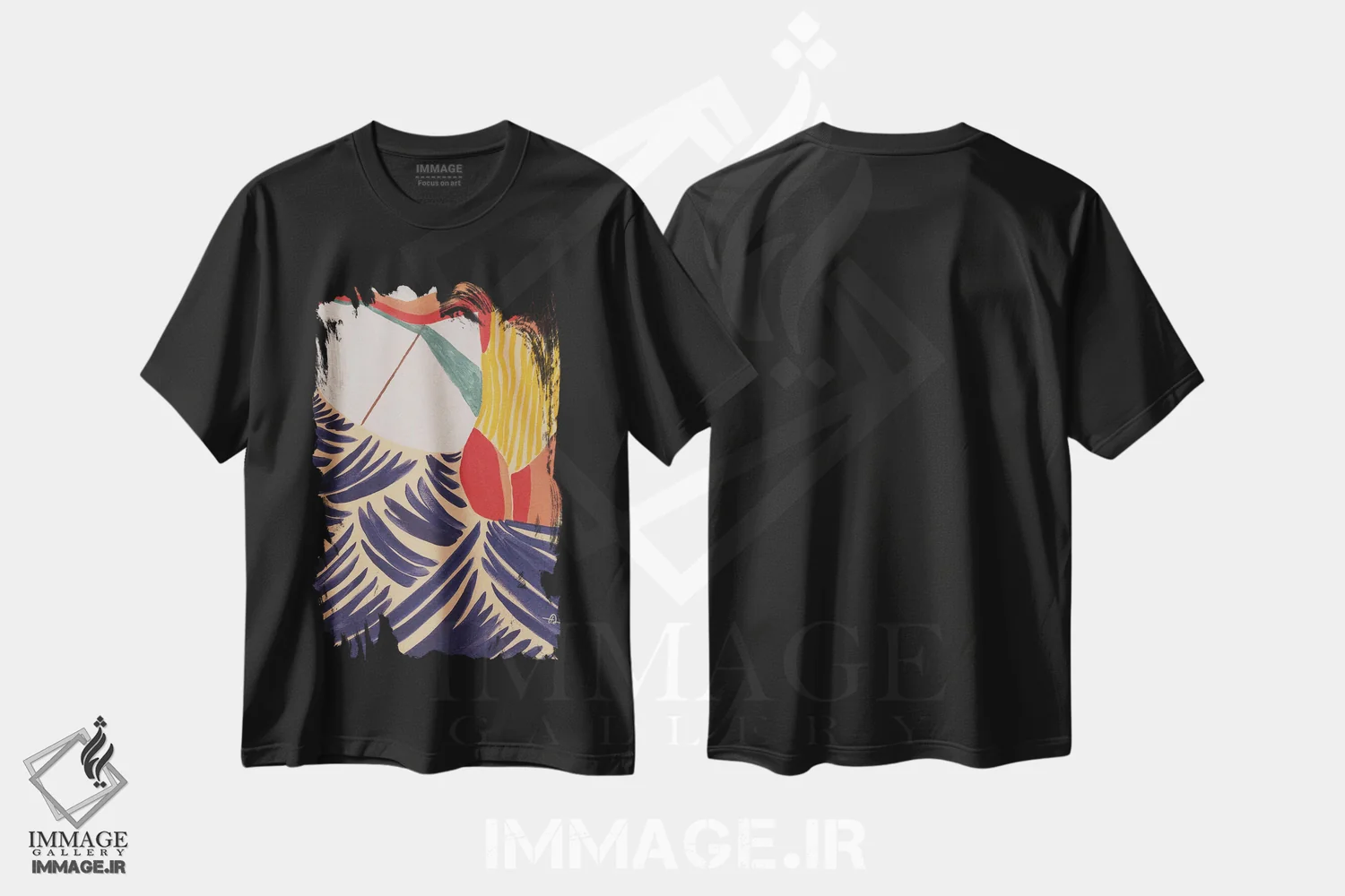 تیشرت مشکی طرح دار جایی، زمانی، دکور ساحلی اثر فابیان لاواتر | فروشگاه ایماژ