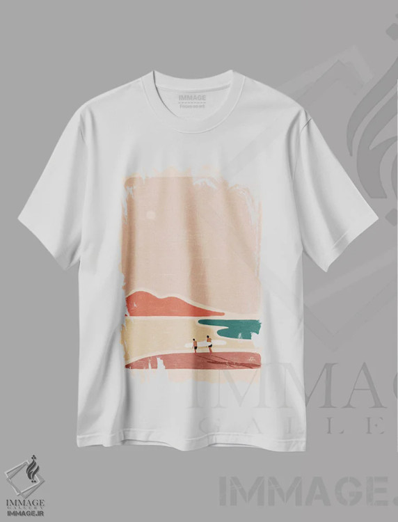 تیشرت سفید طرح دار دوستان و تخته ها، دکور ساحلی اثر فابیان لاواتر | فروشگاه ایماژ