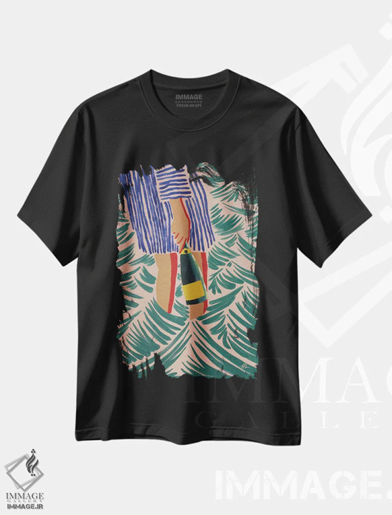 تیشرت مشکی طرح دار شامپاین را بیاورید، دکور ساحلی اثر فابیان لاواتر | فروشگاه ایماژ
