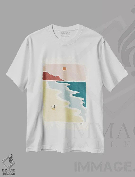 تیشرت سفید طرح دار کاملاً تنها، دکور ساحلی اثر فابیان لاواتر | فروشگاه ایماژ