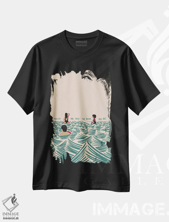 تیشرت مشکی طرح دار هرچه کمتر نیاز داری، دکور ساحلی اثر فابیان لاواتر | immage.ir