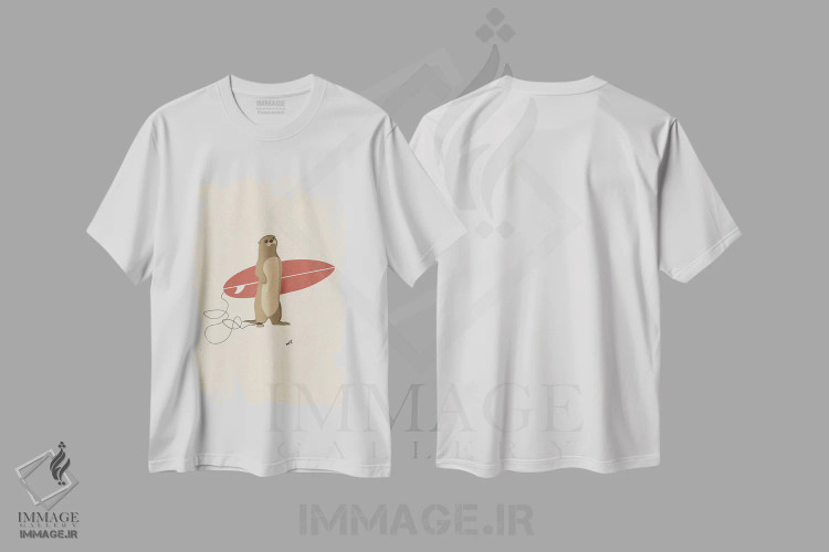 تیشرت سفید طرح دار سمور موج سوار، دکور ساحلی اثر فابیان لاواتر | immage.ir