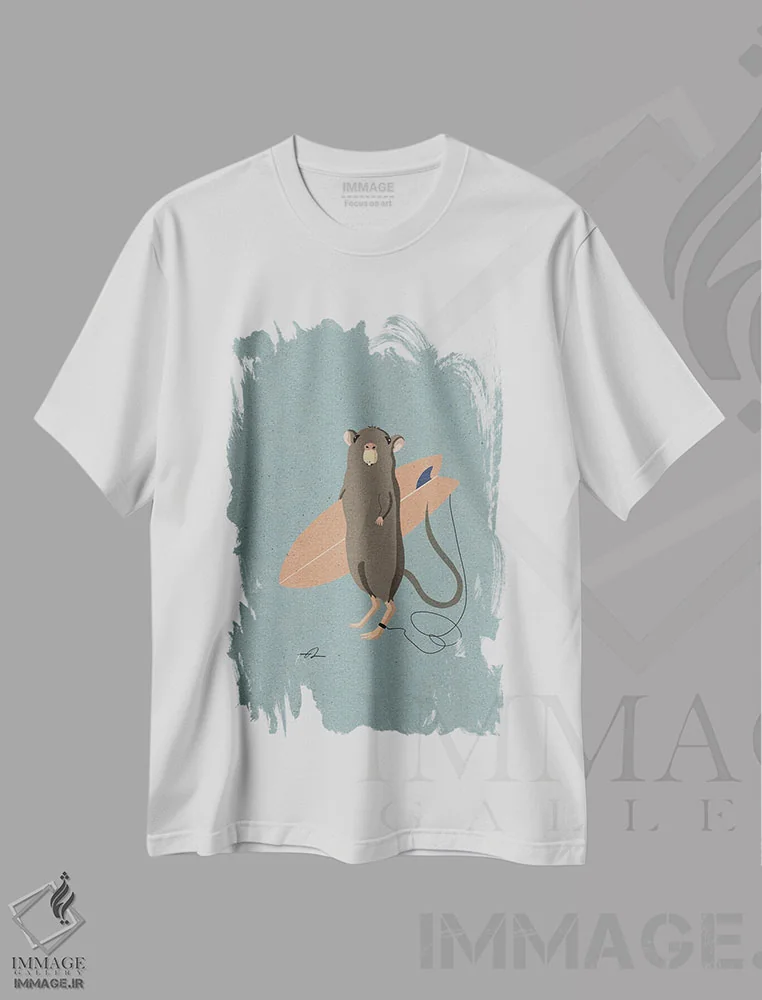 تیشرت سفید طرح دار موش موج سوار، دکور ساحلی اثر فابیان لاواتر | immage.ir